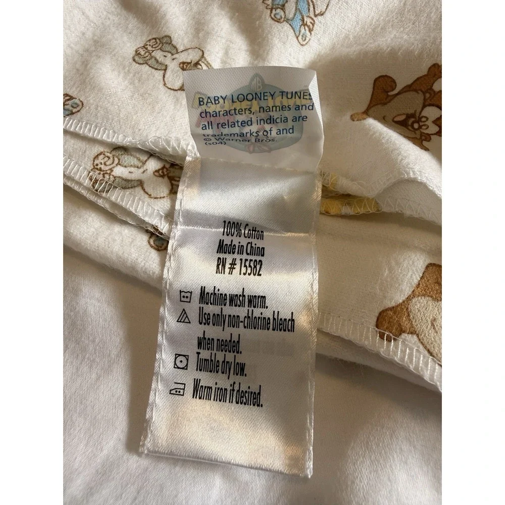 Vintage Y2K Baby Looney Tunes Patchwork Receiving Blanket & Crib Dust Ruffle Set